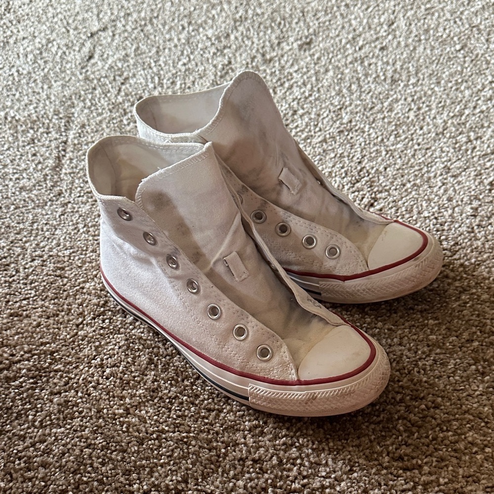 Converse White Canvas Sneakers with Red Trim